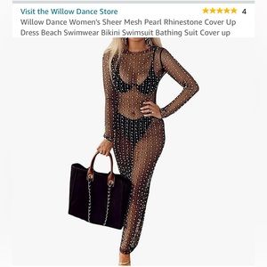 Black mesh cover up with pearls/rhinestones